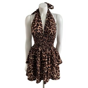Brown Leopard Print‎ Halter Mini Dress – Size Small
